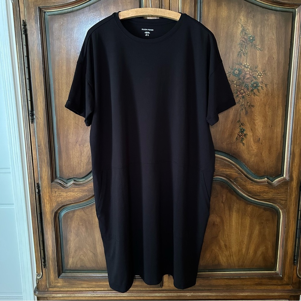 new ~Eileen Fisher ~ Black Organic Cotton Jersey Round Neck Dress in size Large - Picture 8 of 8